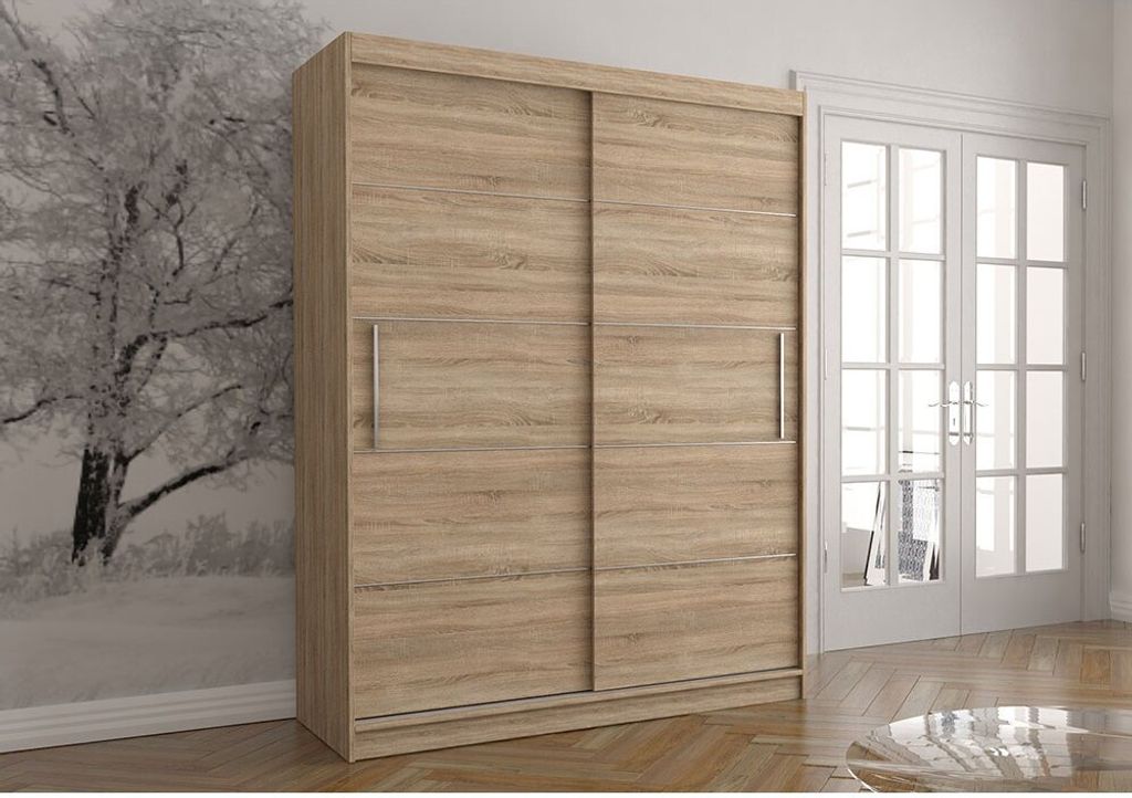 Schwebetürenschrank Kleiderschrank Schrank 150 cm Produktbild 
