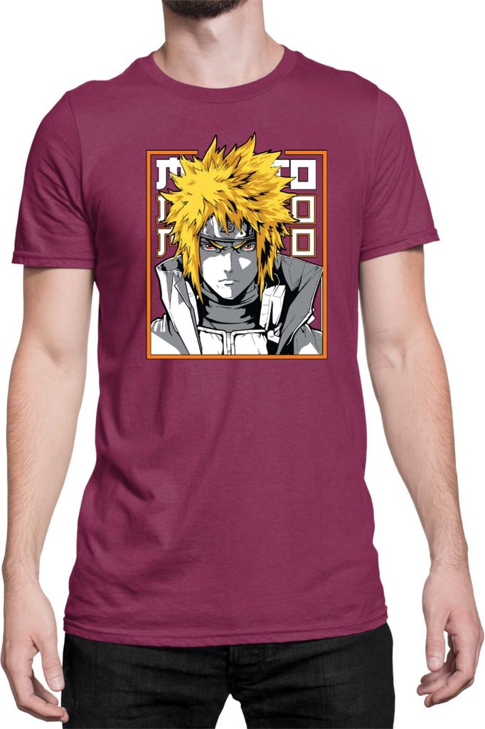 Herren T-Shirt Japan Anime Manga Naruto Minato Namikaze 02 Hokage Minato, Man XL / Burgundy