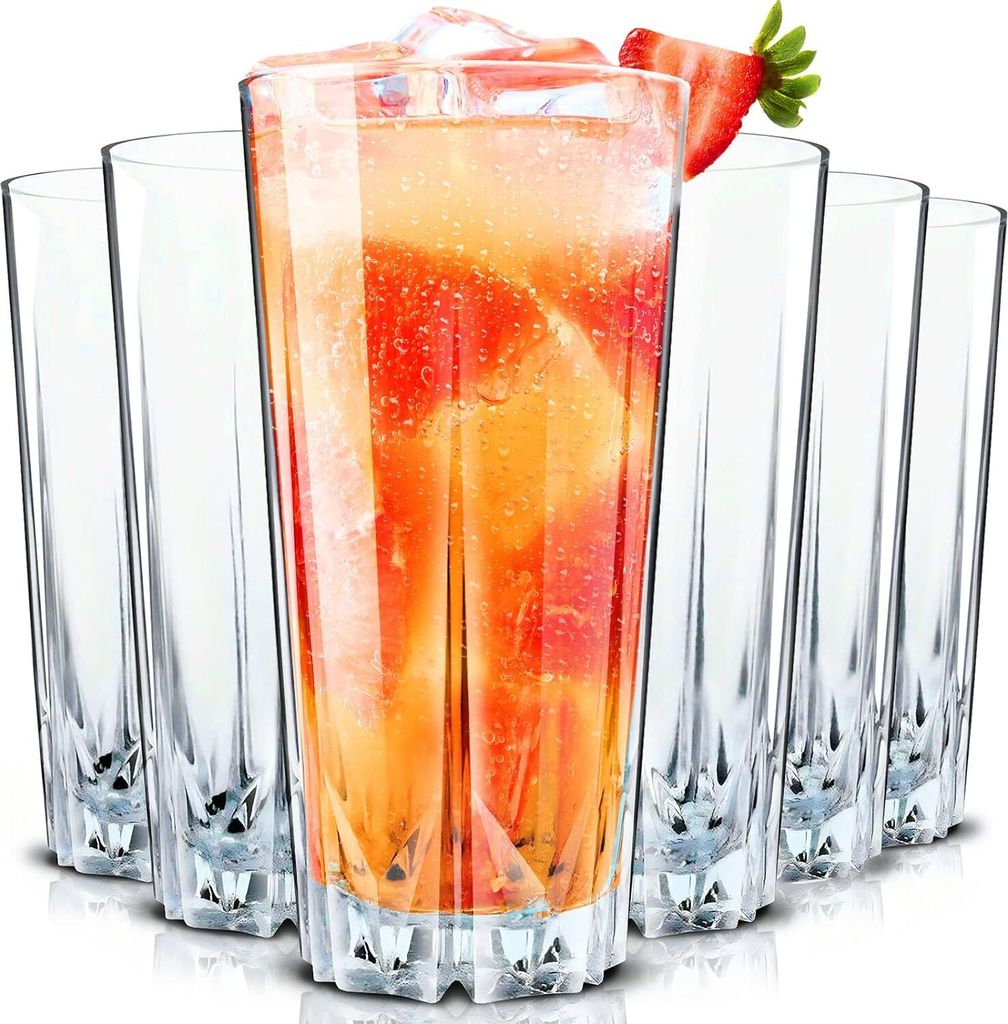 Konzept - Cocktailgläser Set 6er 330ml, Trinkgläser Spülmaschinenfest, Geriffelte Gläser für Cocktails, Wasser, Saft, Mojito, Longdrinkgläser