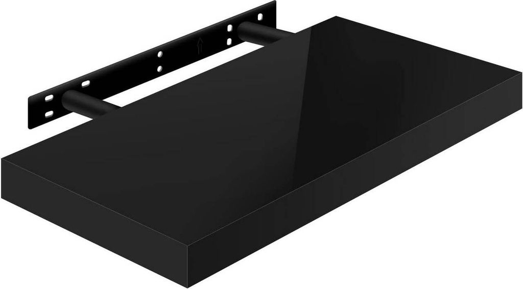 WOLTU Wandregal Volato Wandboard freischwebend hochglänzend Schweberegal CD DVD Regal Bücherregal Holz Board schwarz, 50x22.9x3.8cm