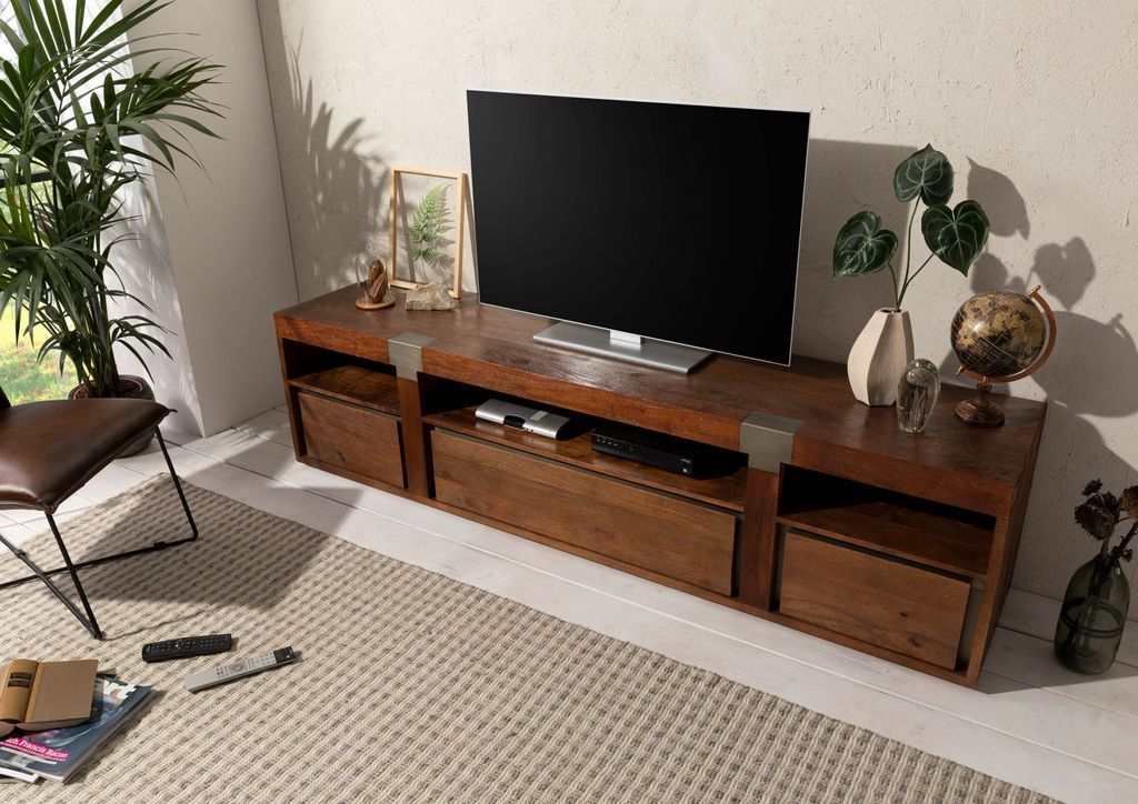MASSIVMOEBEL24 TV-Board Mango 220x48x55 braun lackiert Produktbild 