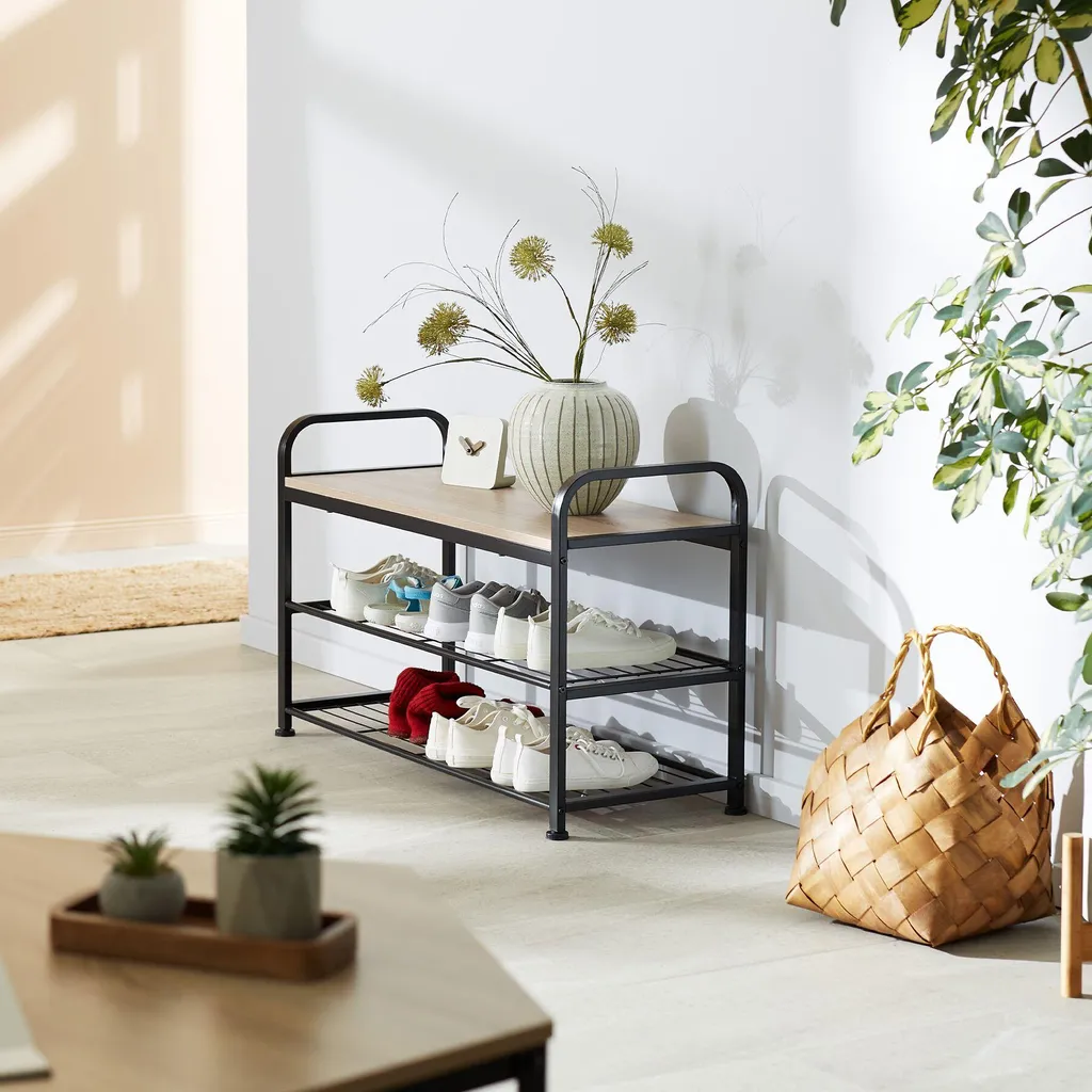 Rangement chaussures compact 91cm - Solution gain de place bois clair - 8