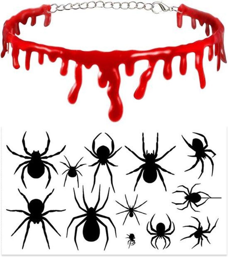 Karneval-Halsketten mit Tätowier-Fräßengesichtsaccessoire und Haarjuwelen für Halloween-Kostüm.