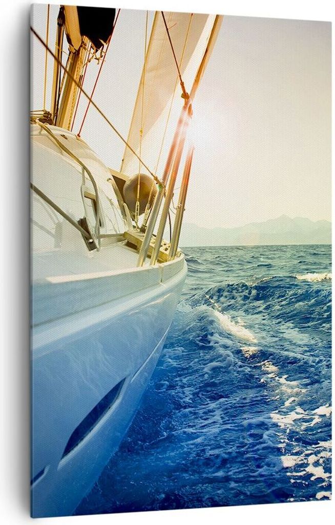 Bild auf Leinwand - Leinwandbild - Einteilig - Yacht Segelboot Sonne - 80x120cm - Wand Bild - Wanddeko - Wandbilder - Leinwanddruck - Wanddekoratio...
