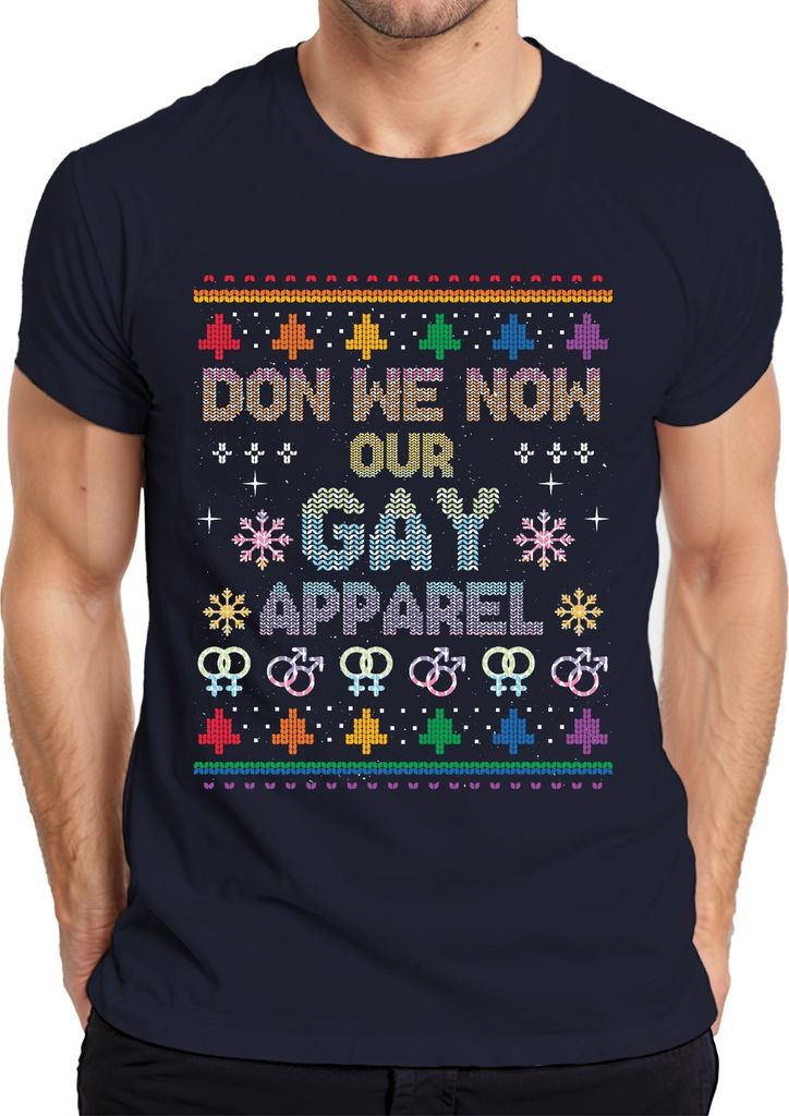 Gay Apparel Ugly Christmas Sweater - Weihnachten Weihnachtsgeschenk Herren T-Shirt, Navy, L