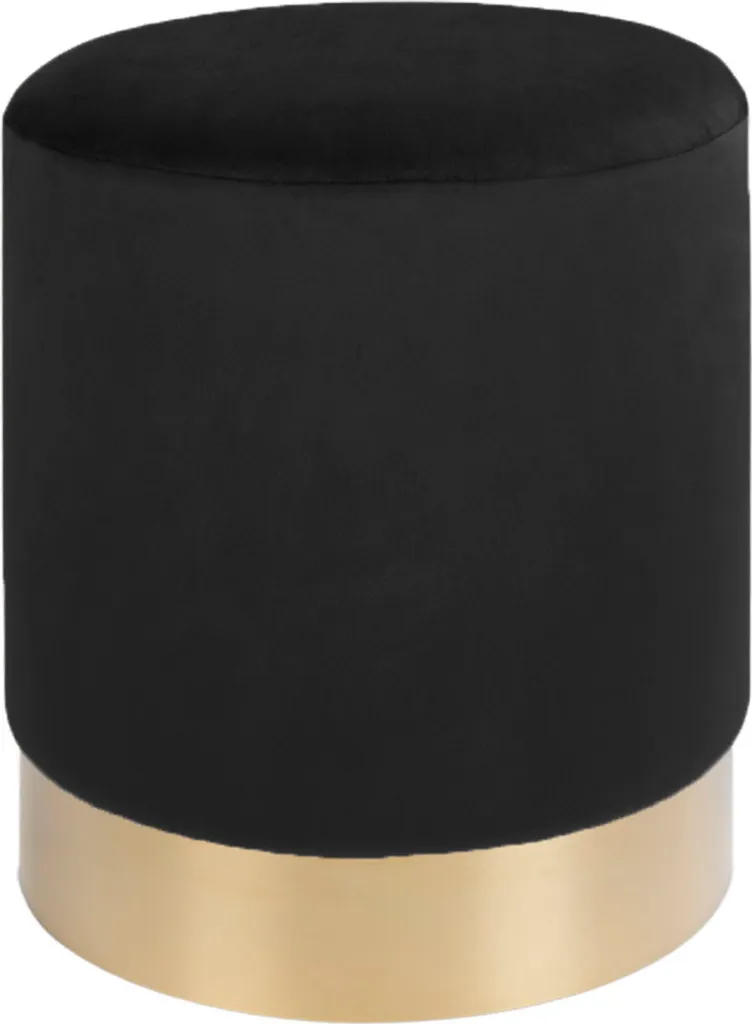 Tabouret Bas Velours Noir Gavin : Confortable et Stable Bord Laiton
