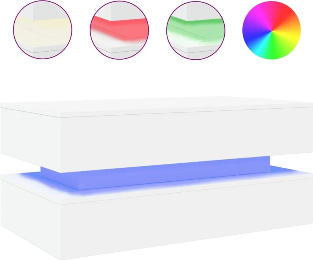 Tavolino con Luci LED Bianco 90x50x40 cm - Design Moderno Salotto