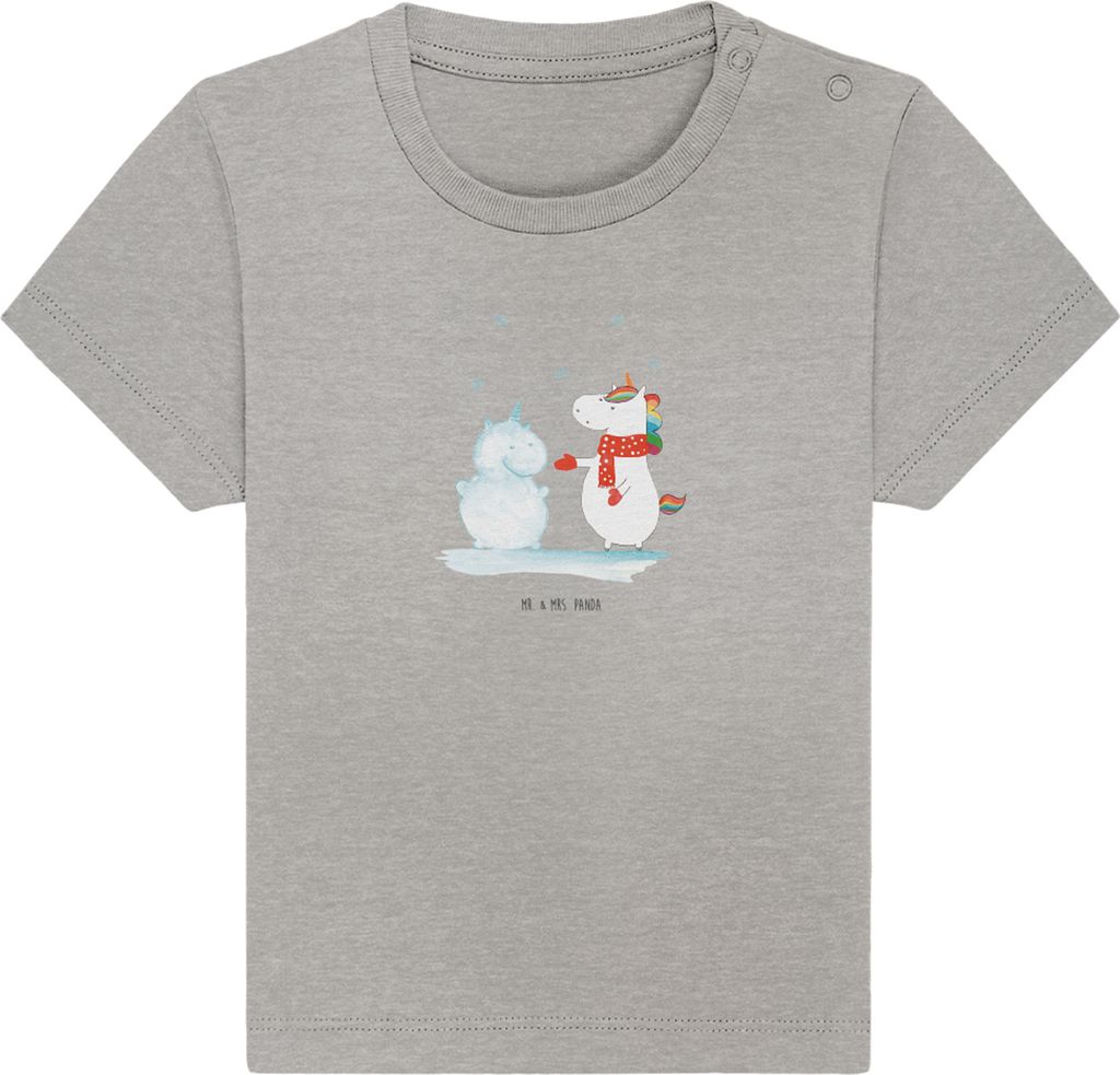 Mr. & Mrs. Panda Organic Baby Shirt Einhorn Schneemann 24. - 36. Monat - Heather Grey - Geschenk, Weihnachten, Schnee, Unicorn, Mütze, Kuchen, Kin...