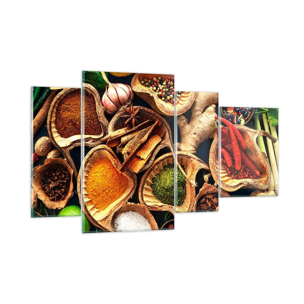 Bilder auf glas - Küche Essen Kräuter Gewürze - 120x70cm - Glasbilder - Wandbilder - Kunstdruck - zum Aufhängen bereit - Wanddekoration aus Gla...