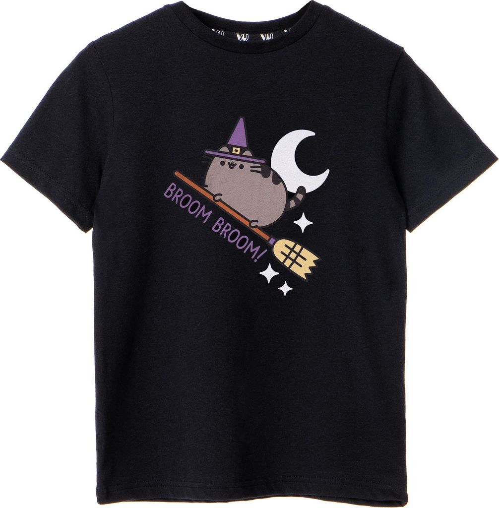 Pusheen - "Broom Broom" T-Shirt für Mädchen kurzärmlig NS8318 (140) (Schwarz)