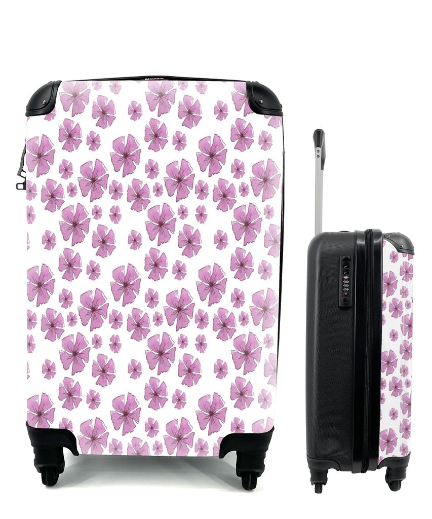 MuchoWow Koffer Handgepäck Trolley Rollkoffer Kleine Reisekoffer mit 4 Rollen - Blumen - Sakura - Muster - Cabin Size < 55x40x23 cm & 55x40x20 c...