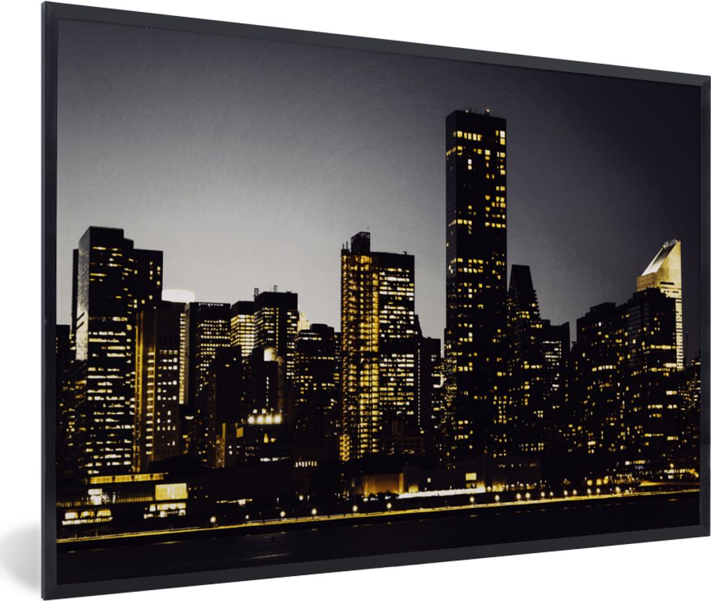 MuchoWow MuchoWow Gerahmtes Poster New York - Beleuchtung - Lampe 90x60 cm - Poster mit zchwarzem Bilderrahmen - Fotorahmen - Foto-Plakat
