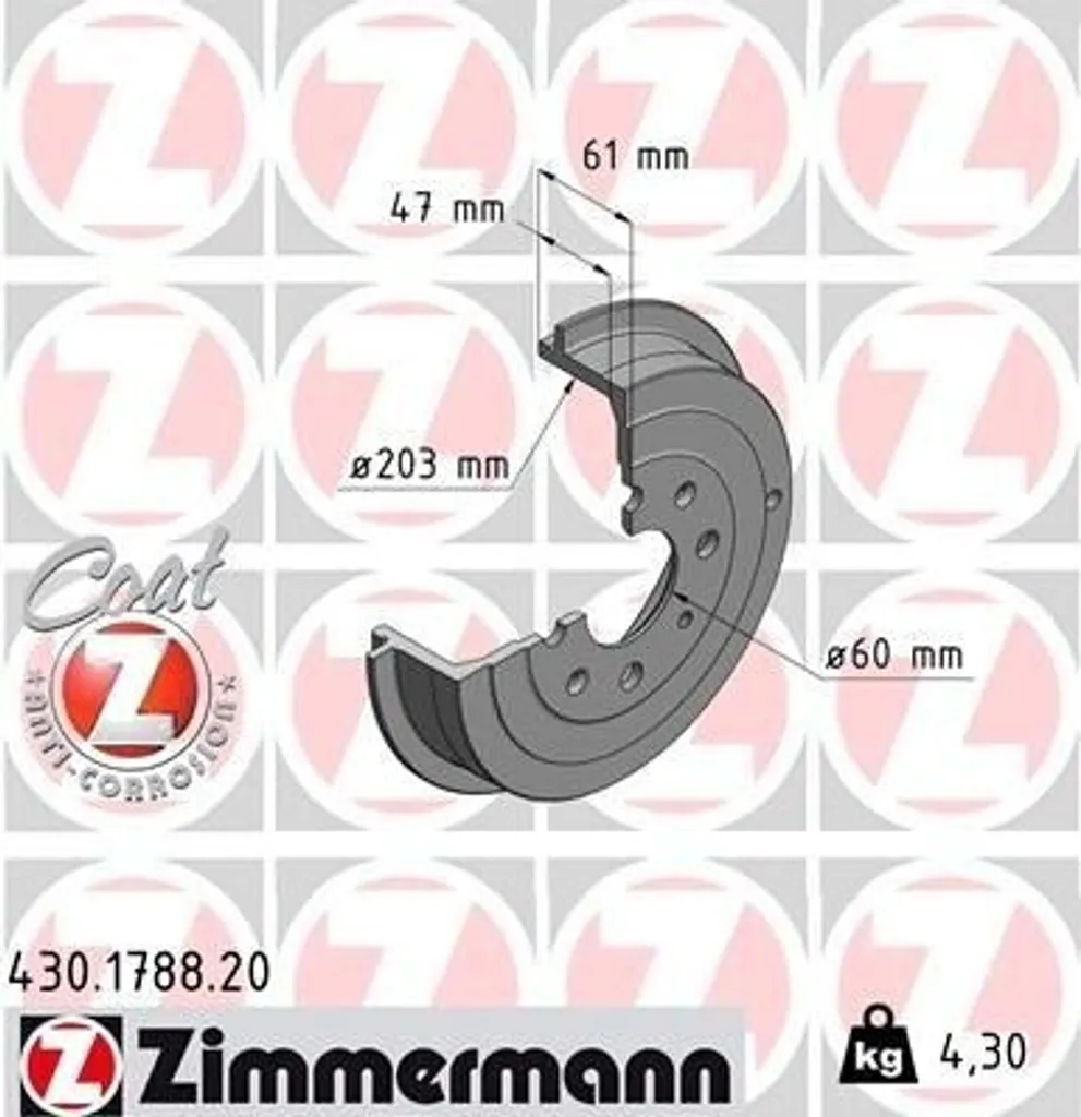 ZIMMERMANN 430.1788.20 Tambour de frein pour Punto, Adam et Corsa D