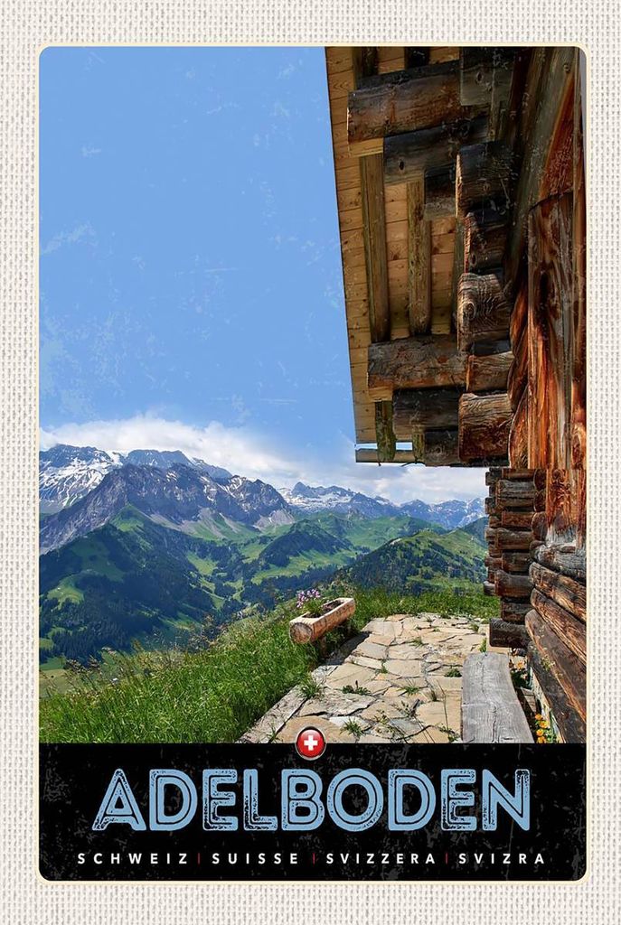 vianmo Holzschild 18x12 cm Adelboden Schweiz Aussicht auf Gebirge Bildmotiv Reisemotiv Abenteuer Reisen