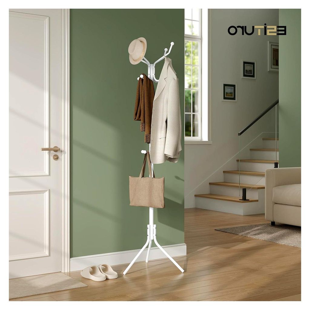 Garderobenständer mit 12 Haken, stabiler Kleiderständer aus Metall, für Wohnzimmer, Büro und Schlafzimmer, 45 x 173 x 40 cm, Weiß