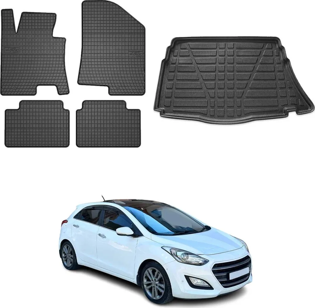 Tappetini Su Misura e Vasca Baule Hyundai i30 Estate 2012-17 Gomma
