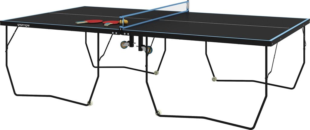 SPORTNOW Tischtennisplatte, klappbar, 8 Räder, pulverbeschichteter Stahlrahmen, MDF, 274 x 152,5 x 76 cm, Schwarz