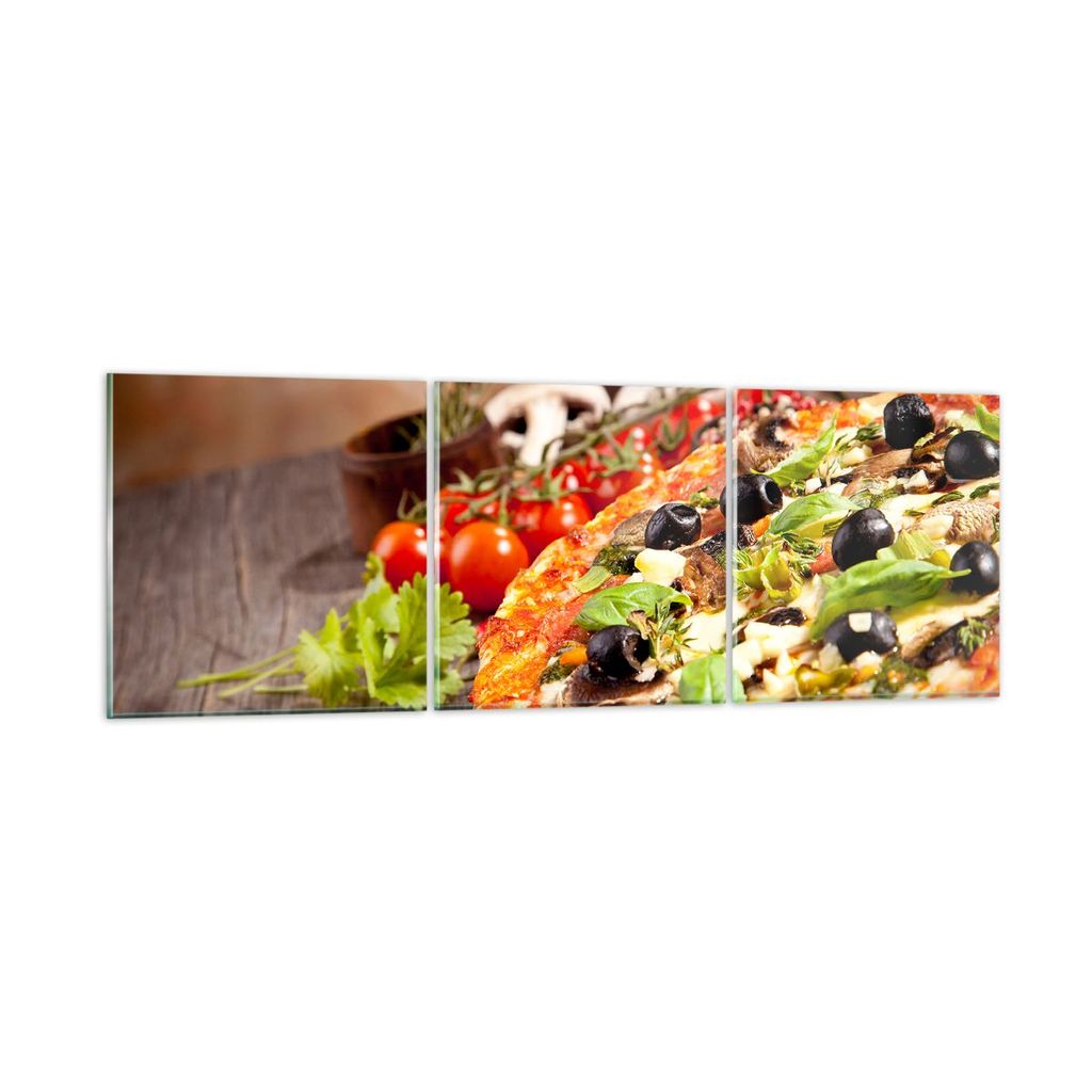 Bilder auf glas - Pizza Essen Italien Tradition - 150x50cm - Glasbilder - Wandbilder - Kunstdruck - zum Aufhängen bereit - Wanddekoration aus Glas...