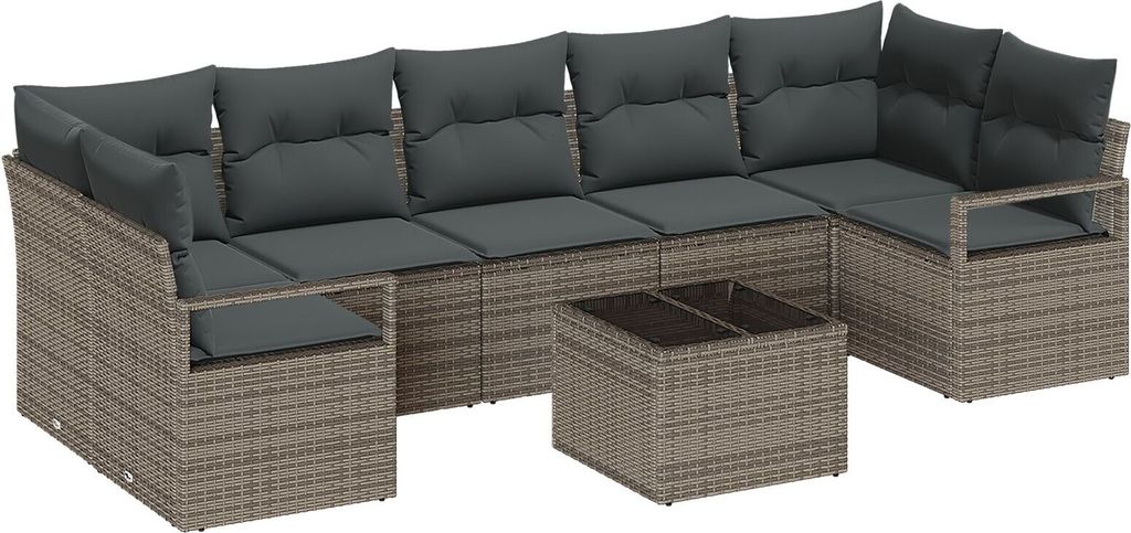 Möbel 8-teiliges Garten Sofa Set mit Kissen Graues Poly Rattan, 2-Sitzer Garten Sofa mit Stauraum & Kissen Graues Poly Rattan - Gartensofas 3354968