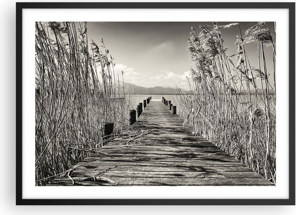 Gerahmtes Poster - Schwarzer Rahmen - Brücke Pier Sepia - 70x50 cm - Wand Bild - Wanddeko - Wandbilder - Kunstposter - Wandposter - Bilderrahmen -...