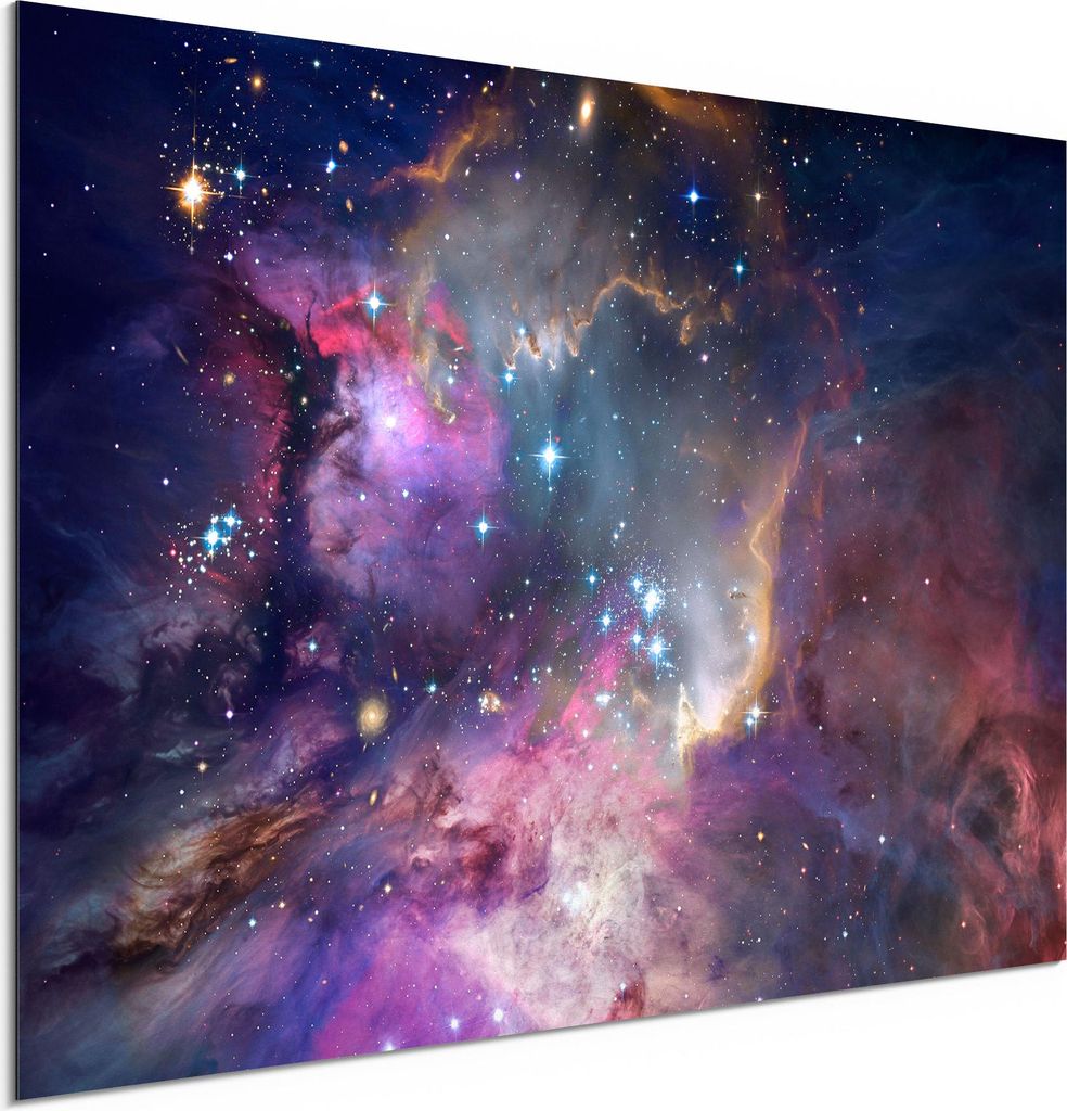 DEQORI Alu-Dibond Bild Weiß 60x40 cm 'Farbenfrohe Galaxie' Wandbild Metall dünn Design