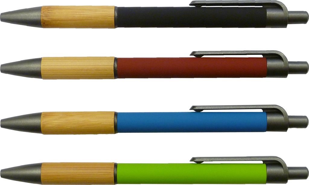 4x Kugelschreiber aus Metall / mit Bambusgriffzone / 4 Farben