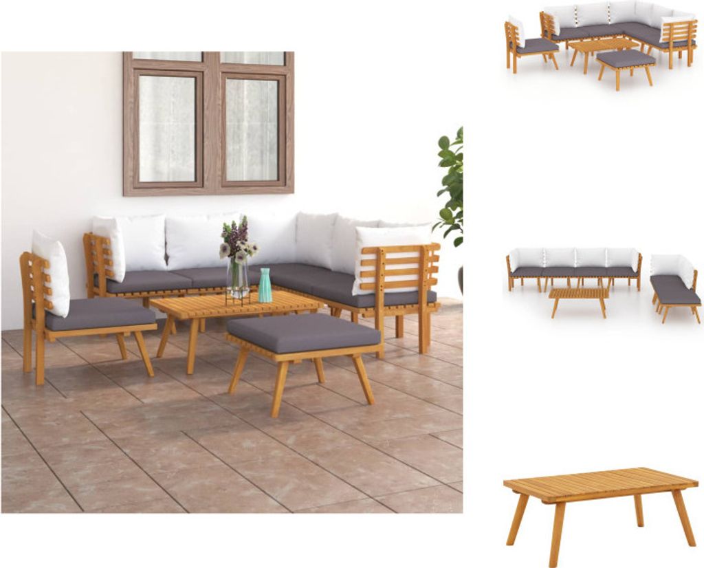 vidaXL 8-tlg. Garten-Lounge-Set mit Kissen Massivholz Akazie - Gartenmöbel-Sets