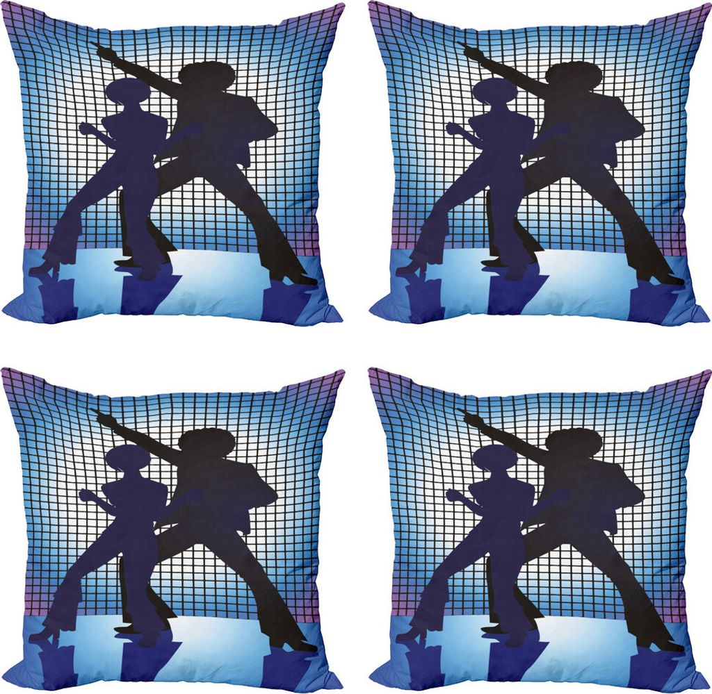 ABAKUHAUS 70s-Party Kissenbezug Set (4 Stück), Paar Tanzfläche Fun, Moderner Doppelseitiger Digitaldruck, 60 cm x 60 cm, Blau, Lila, Schwarz