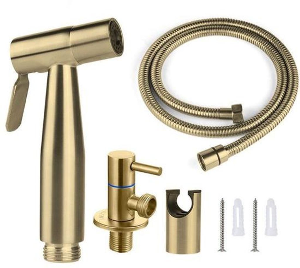 Handdouche für Bidet, Bidetsprühlkopf aus geborsteltem Goldlackiertem Edelstahl.