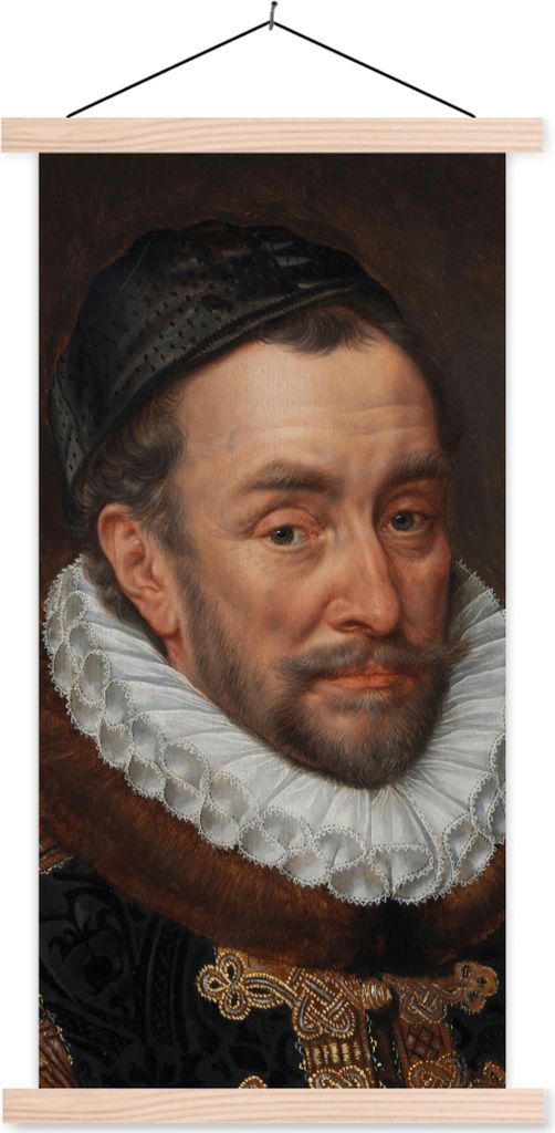 MuchoWow Textilposter Wilhelm von Oranien - Gemälde von Adriaen Thomasz. 60x120 cm mit holzfarbenen Rahmen - Holz