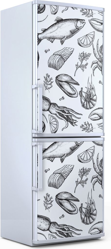 Magnete Dekorative - 60 cm x 180 cm - Küche Magnetmatte Kühlschrankmagnete - Handgezeichnete Meeresfrüchte