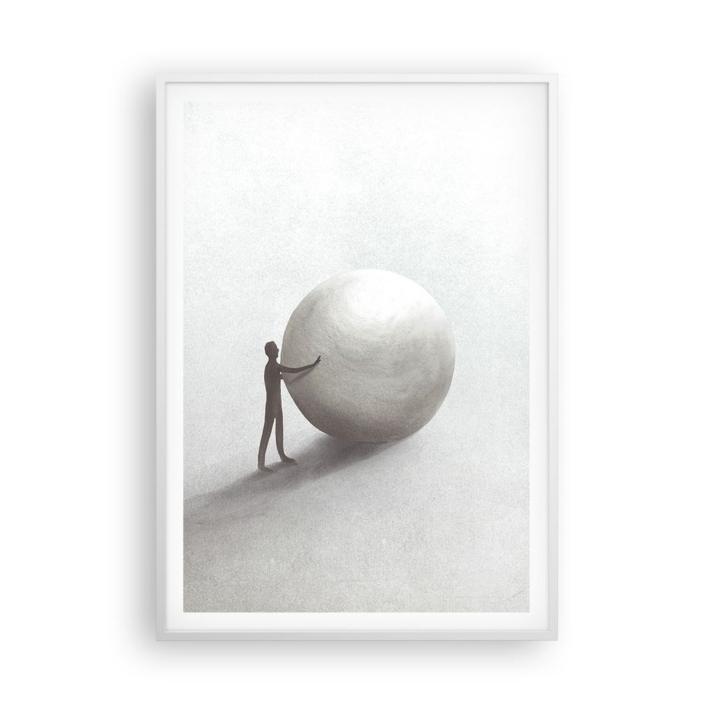 Gerahmtes Poster - Weißer Rahmen - Sisyphus Arbeit Symbol - 70x100 cm - Wand Bild - Wanddeko - Wandbilder - Kunstposter - Wandposter - Bilderrahme...