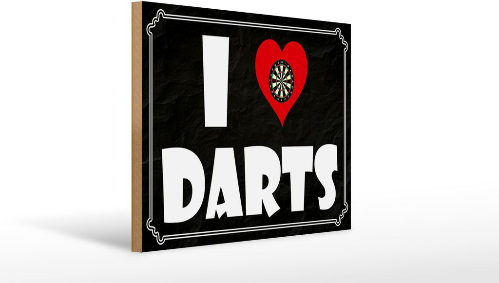Holzschild i Love Dart, 40x30 cm, Holzschilder Spruch Sport Hobby