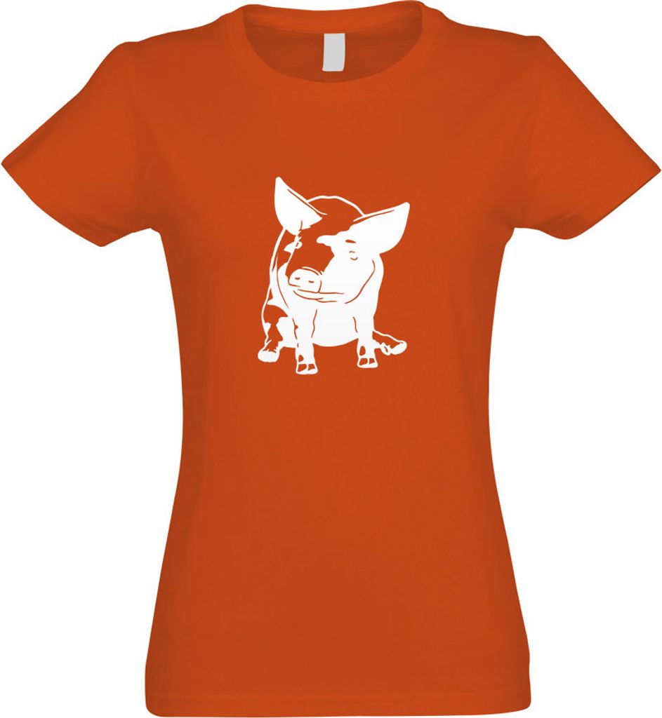 Kiwistar - T-Shirt tailliert - Damen - orange - Schwein Motiv 3 - Sau - Baby - mit Motiv Bedruckt - Funshirt Design - Sport - Freizeit - Damen - XL