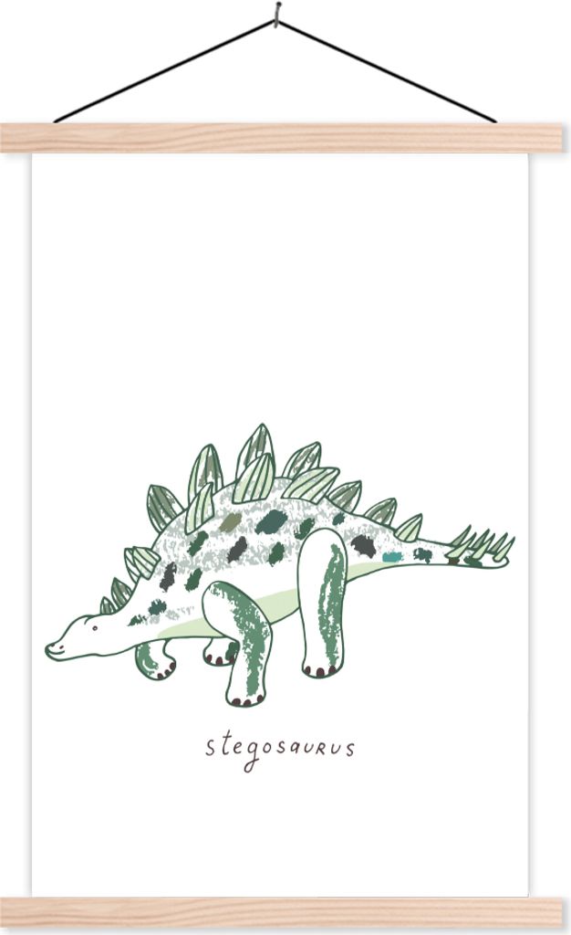 MuchoWow Textilposter Kinderzimmer - Dinosaurier - Stegosaurus - Jungen - Mädchen - Kinder 40x60 cm mit holzfarbenen Rahmen - Poster