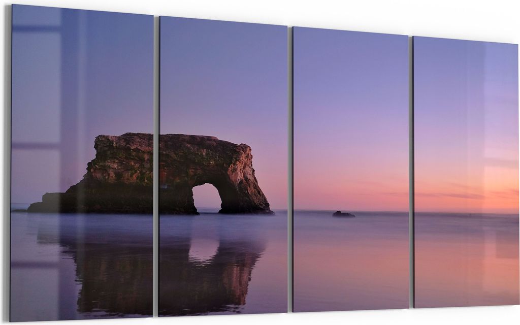 DEQORI Glasbild Echtglas 4x30x60 cm 'Abendlicher Felsbogen' Wandbilder XXL groß