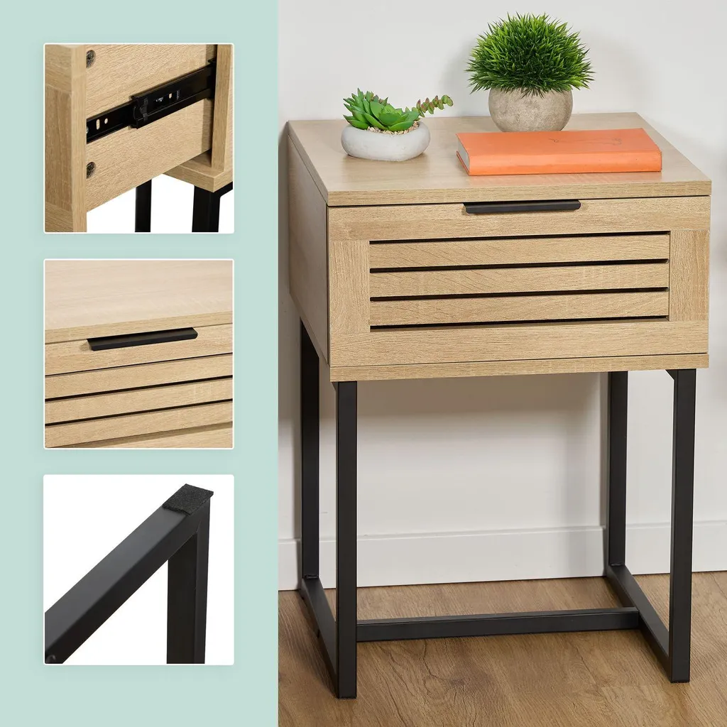 Table de chevet pour petite chambre avec tiroir et structure métal - 4
