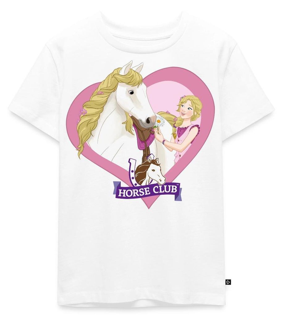 Spreadshirt Schleich Horse Club Sofia & Blossom Herzmotiv Kinder Premium T-Shirt, 122/128 (6 Jahre), Weiß