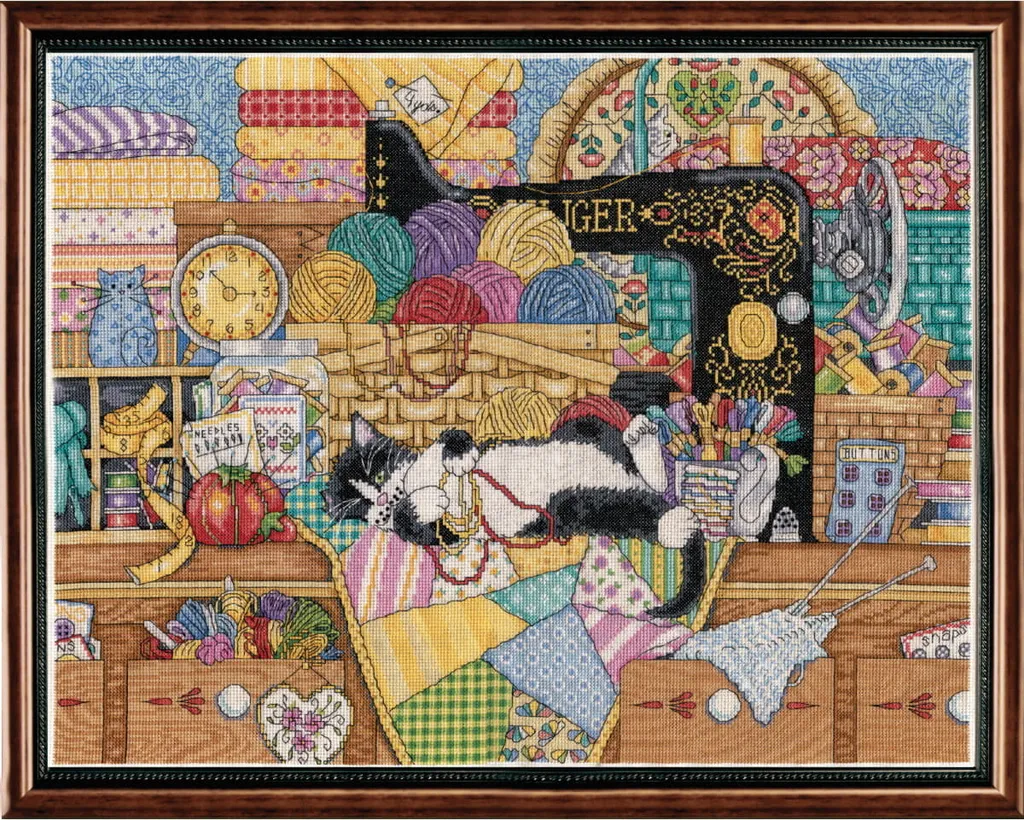 Ricamo Punto Croce Gatto Design Works - Kit Completo 40x51cm Aida