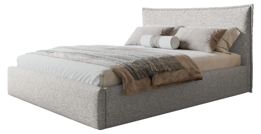 Bett Rimini 160x200, Bettkasten und Metallrahmen, Puente-Stoff, Grau