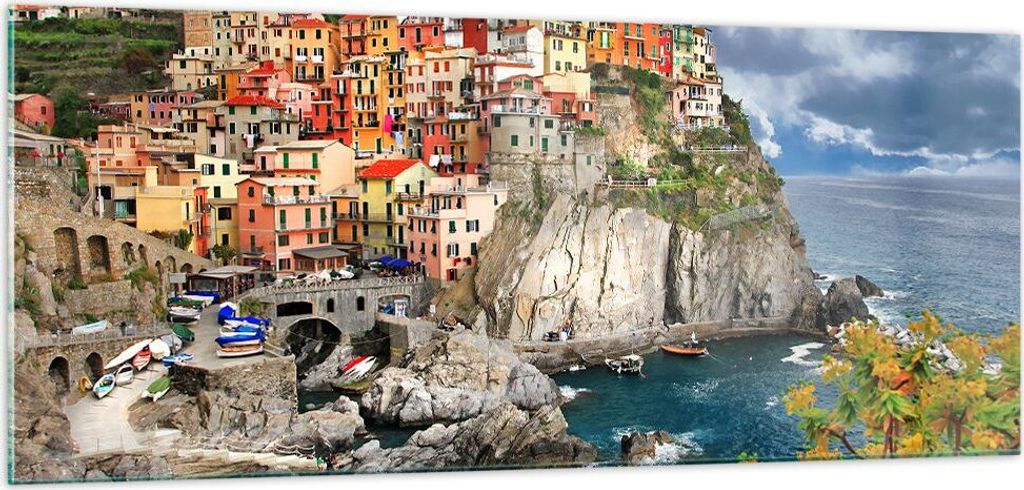 Bilder auf glas - Italien küste felsen landschaft - 100x40cm - Glasbilder - Wandbilder - Kunstdruck - zum Aufhängen bereit - Wanddekoration aus G...