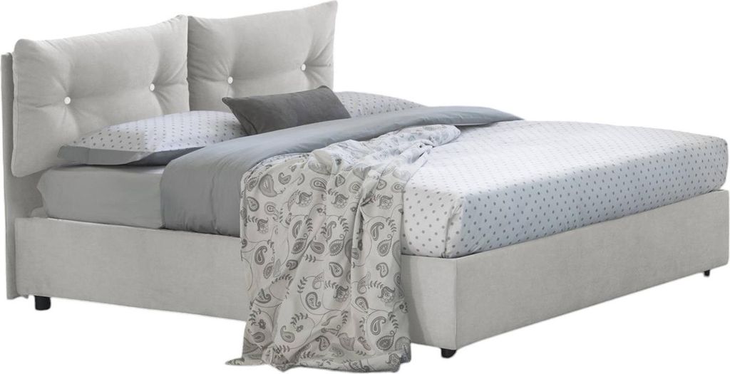 Quadratisches und halbes Bett Djankt, Containerbett mit Stoffbespannung, 100% Italy, Frontöffnung, passend für Matratze Cm 120x190, Weiß