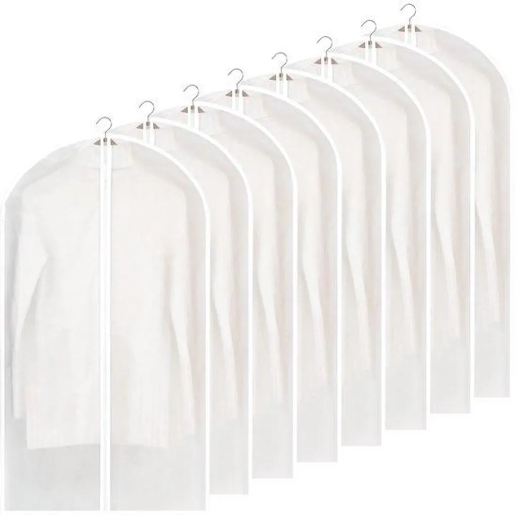 Housses vêtements transparentes 60x100 cm avec zip, lot de 8 pièces noir