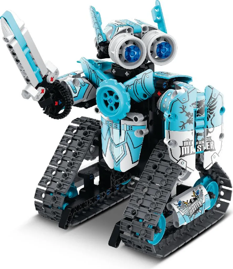 Robot de construction 3-en-1 radiocommandé avec briques turquoise