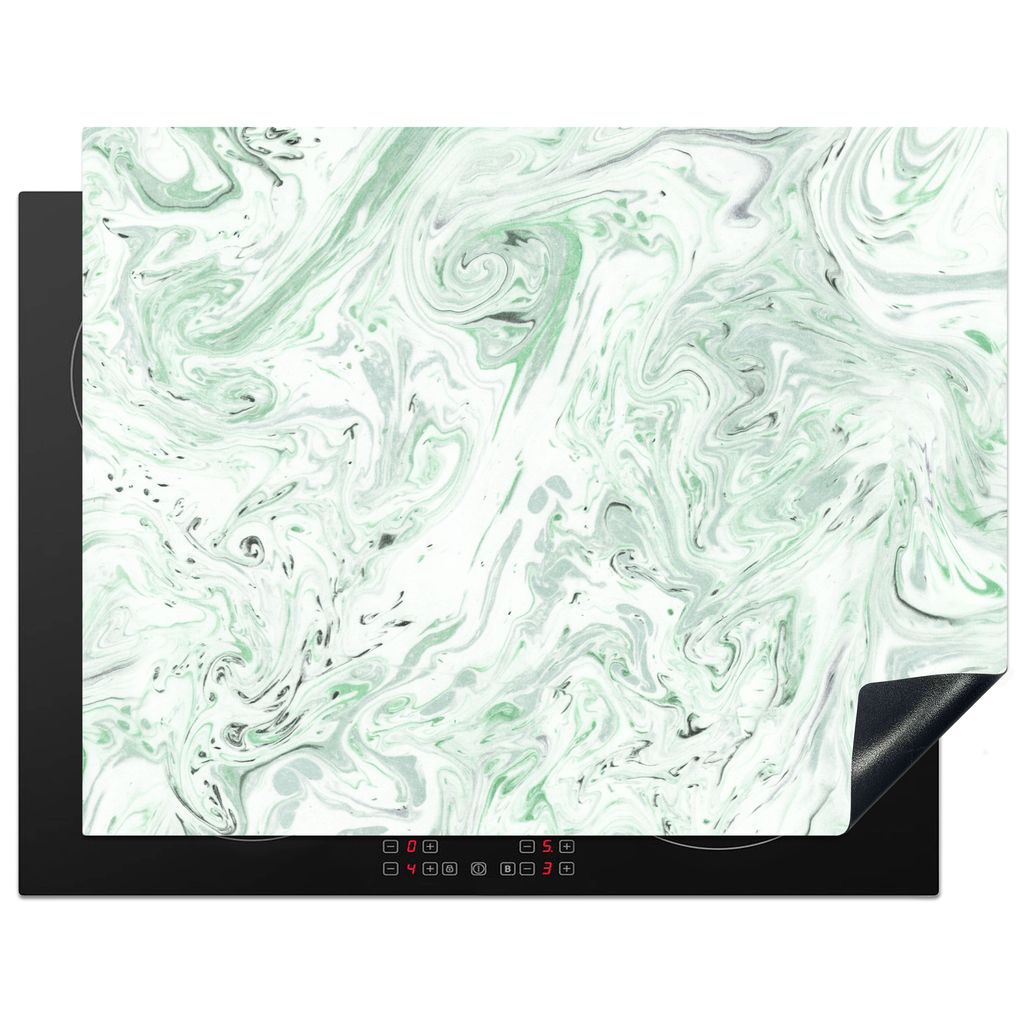 KitchenYeah Herdabdeckplatte Marmor - Weiß - Muster , 77x59cm, Küche Deko, Glaskeramikkochfeld Herdabdeckung, Abdeckplatte fùr Kochfeld