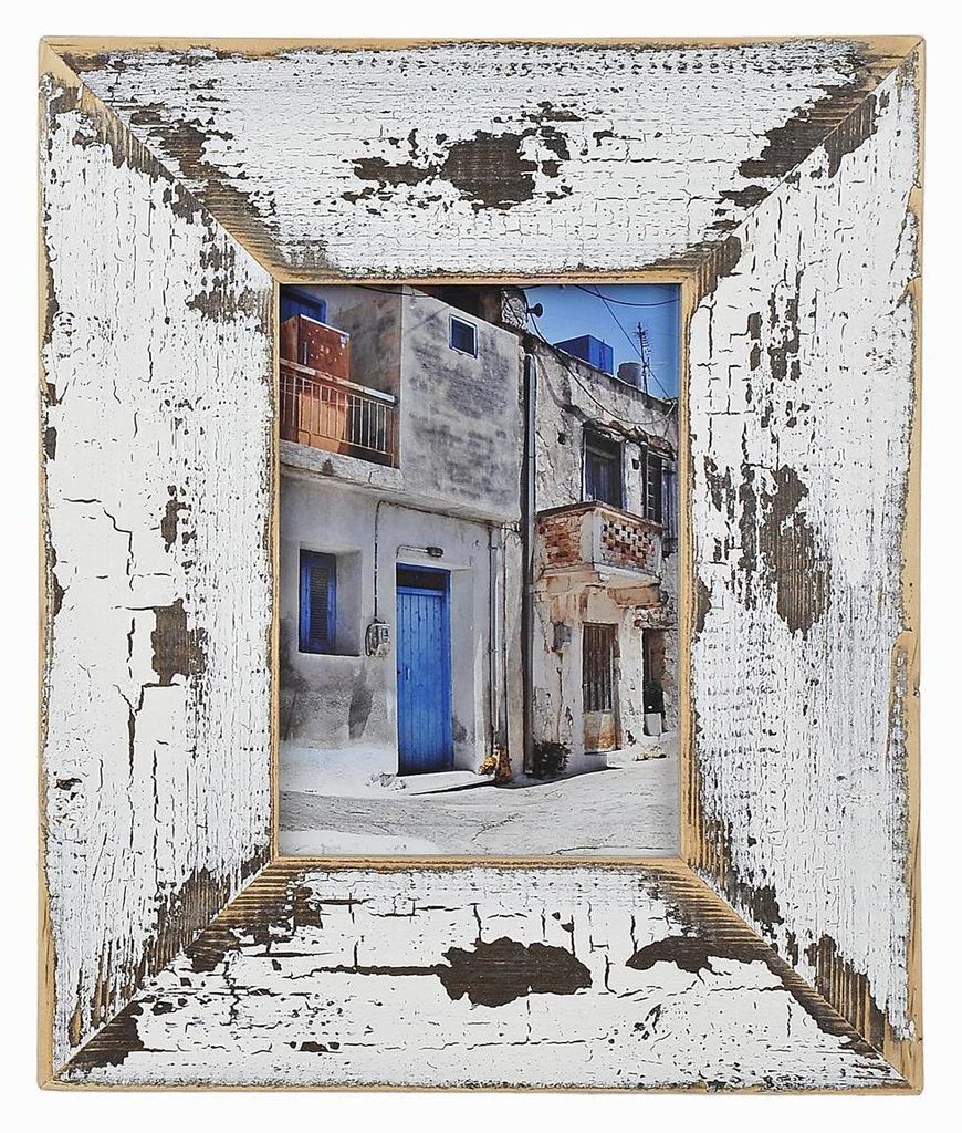Landhaus Bilderrahmen 24x30 cm aus recyceltem Alt-Holz Weiß/Schwarz Dirty/Snow, 7 cm breite Leiste