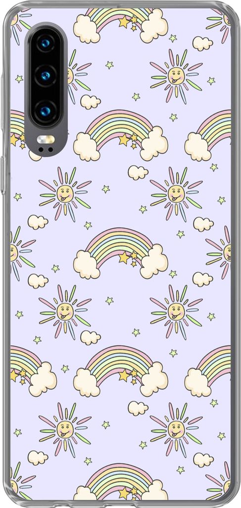 MuchoWow Handyhülle Schutzhülle Hülle für Telefoonhoesje Huawei P30 Mädchen - Regenbogen - Sonne - Muster - Mädchen - Kinder - Kinder - Kin...