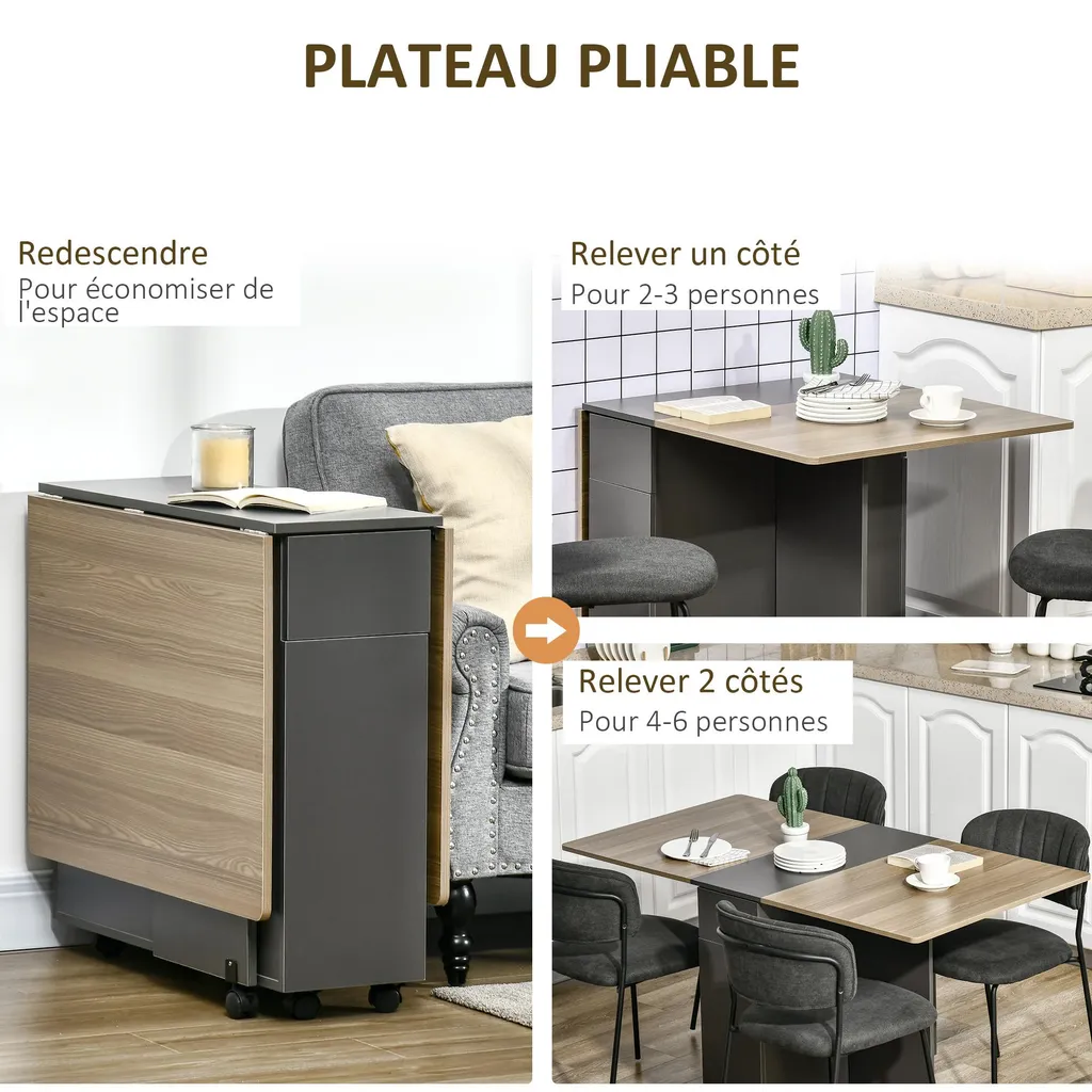 Table à manger modulable avec roulettes et placards de rangement 140cm - 7