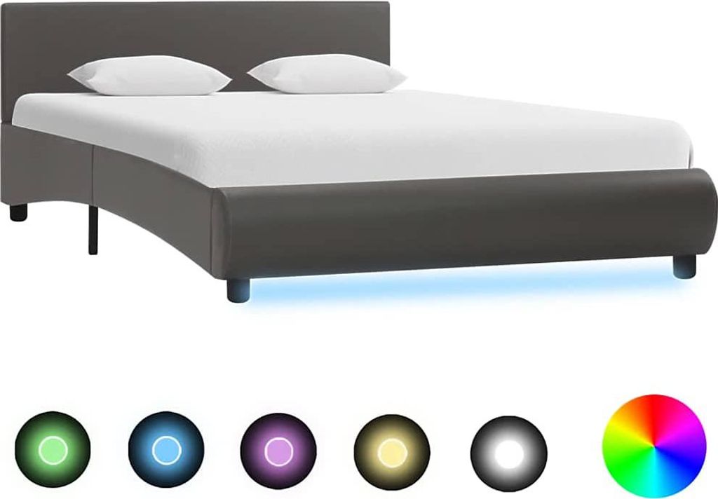 Bettgestell mit LED Grau Kunstleder 120×200 cm