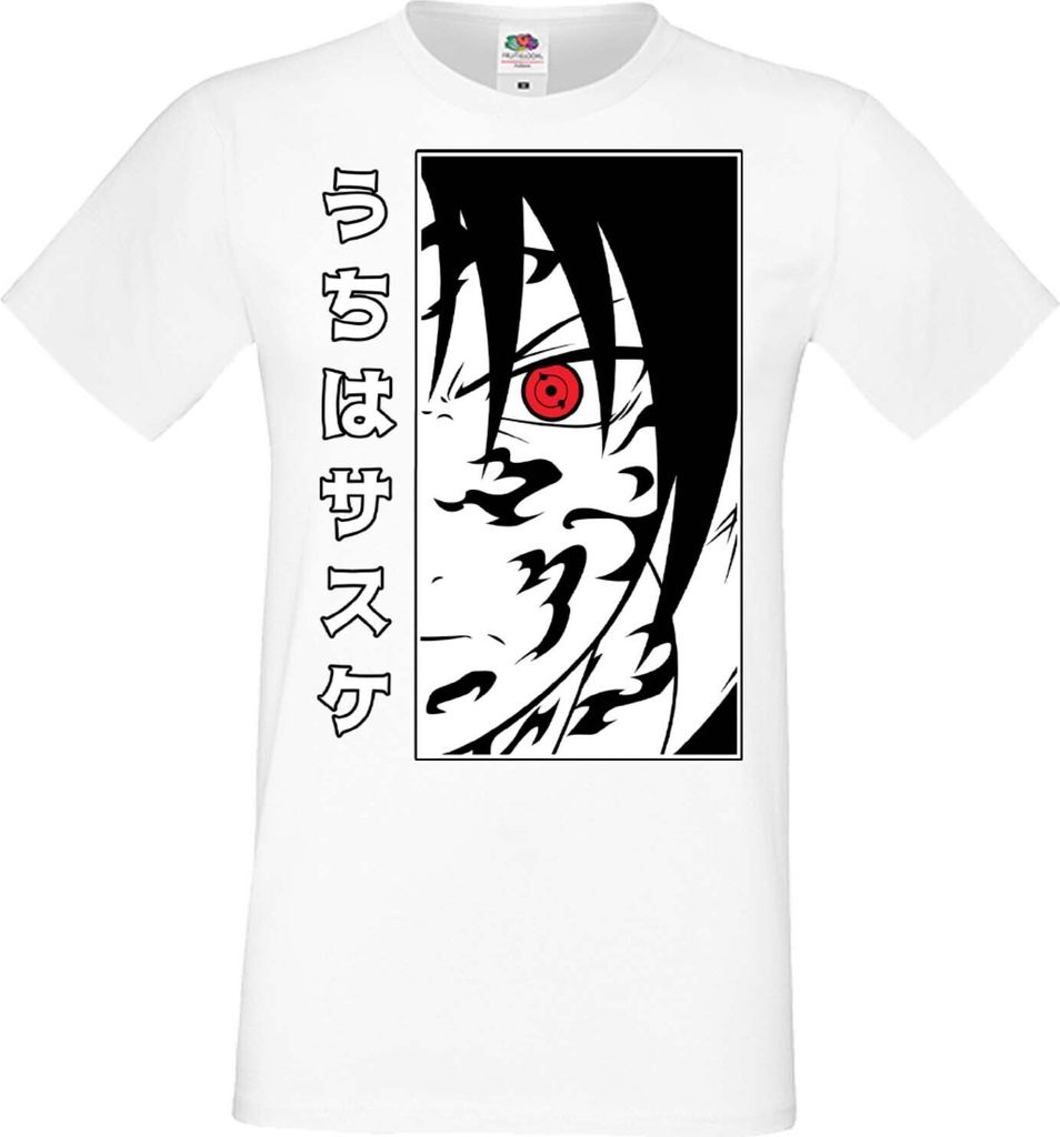 Herren T-Shirt Manga Anime Naruto Sasuke Uchiha 01 Sasuke, Man XL / Weiß